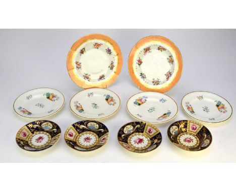 A collection of English pottery and porcelain plates, principally dessert wares, comprising a Samuel Alcock botanical plate, 