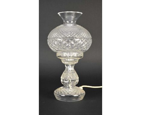 A Waterford Crystal table lamp, comprising base with separate shade, acid etched mark, 35cm high. Sold together with the orig