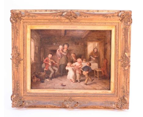 John Massey Wright (1777-1866), Interior scene showing a family playing music with children dancing around the room, signatur