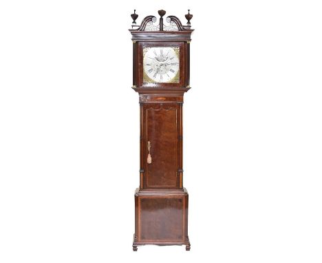 A George III inlaid mahogany brass dial longcase clockThe dial signed Inego Lees, MiddletonThe hood with swan neck pediment o