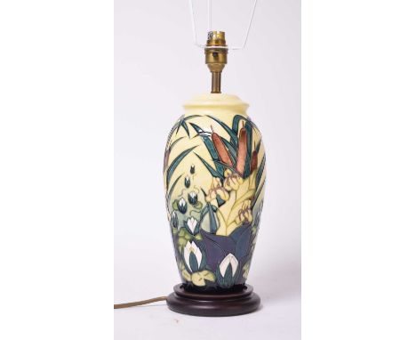 A Moorcroft lamp in the 'Lamia' pattern designed by Rachel Bishop, 29cm high including base but excluding fitting, with origi