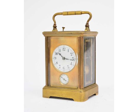 A French brass carriage alarm clock, early 20the centuryA French gilt brass carriage timepiece, early 20th centuryPlain five-