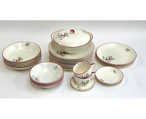 A Crown Devon Fieldings Stockholm part dinner service to include tureen, dinner plates, teacups, saucers etc (28 pieces) 