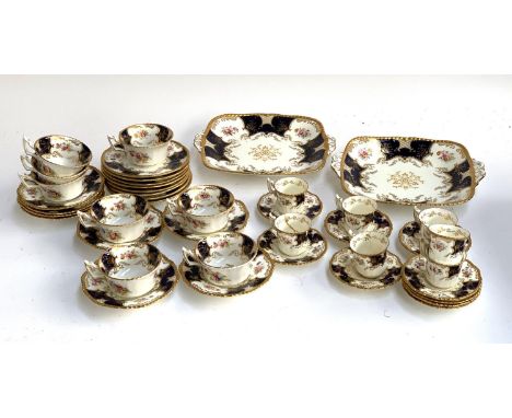 A Coalport 'Batwing' part tea service, approx 42 pieces, cobalt blue colour, to include teacups (8), saucers (8), small teacu