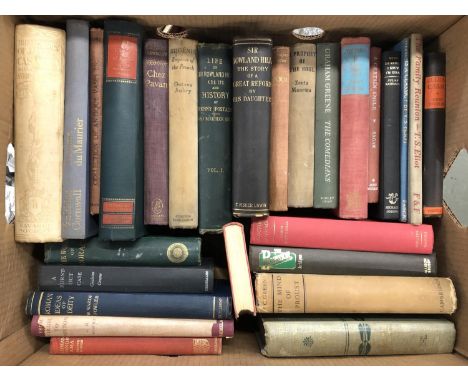 A mixed box of hardback books, including The Memoirs of Jaques Casanova, 1922; John Buchan; Graham Greene; etc 