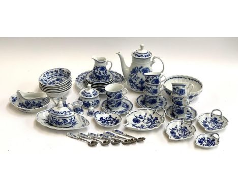 A quantity of Bohemia Zwiebelmuster Czech blue and white dinner ware, to include coffee pot, graduated dishes; cups and sauce