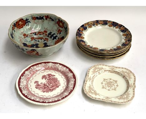A 19th century Ironstone Imari pattern fruit bowl, together with 7 Doulton Burslem 'Melrose' dinner plates, a Royal Worcester