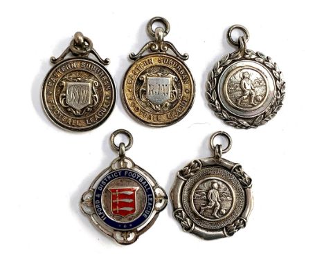 A collection of five 1930's silver football medals: Eastern Suburban Football League 2nd Div. 1935-36 and Inter-med 1936-37; 