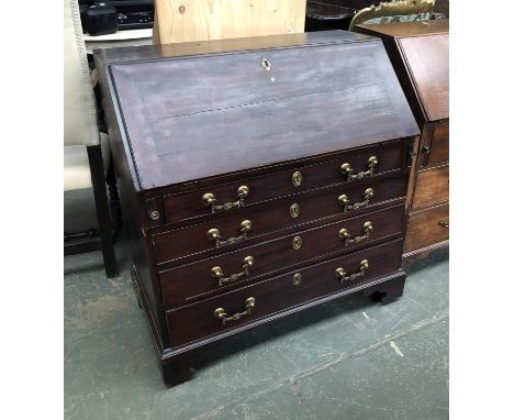 A George III mahogany bureau, four graduating drawers on bracket feet, 94cmW 