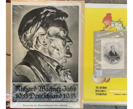 A original poster 'Richard Wagner-Jahr 1933 Deutschland 1933', 75x50cm; together with a 1980s poster and a 19th century portr