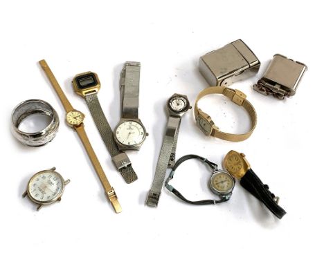 A mixed lot of watches af to include Sekonda; Rostini; Timex; Eleo; Acqua; together with a silver napkin ring approx. 12.6g; 