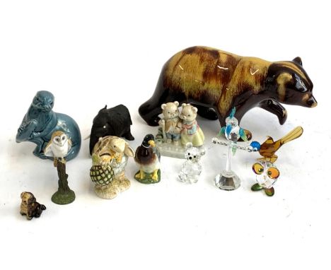 A lot of small ceramic figures to include Beswick Ptolemy Tortoise; Swarovski bear; JGS Worcester; Poole otter; etc 