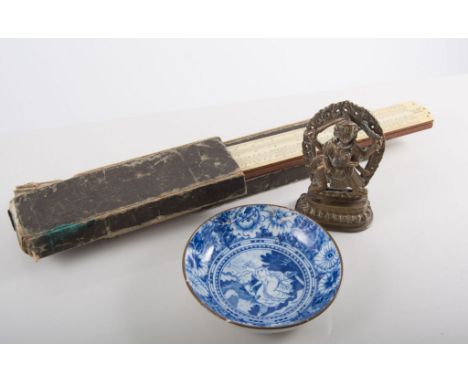 Slide rules, small playing card case, pewter snuff box "J.Dixon", South Africa 1993 Peace Rand.