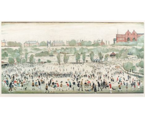 Laurence Stephen Lowry
Peel Park
signed in pencil
colour print
published by Venture Prints Limited 1975
38cm x 76cm.

This lo
