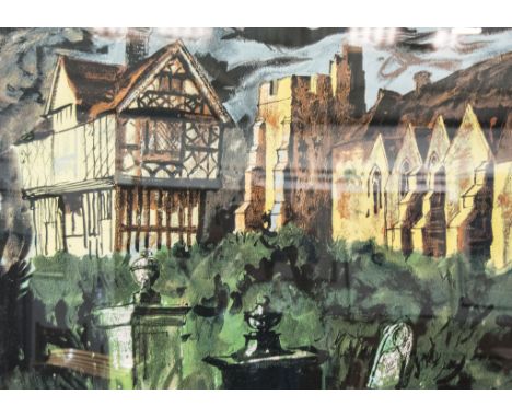 After John Piper, Stokesay Castle, colour print, 