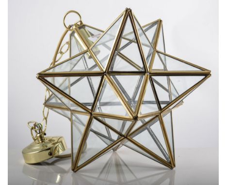 Brass and glass star shaped light fitting, height approximately 38cms.