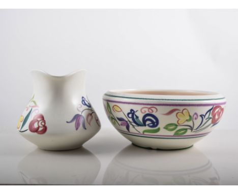 Poole Studio Series ware dish, abstract design, diameter 13cms, two similar bowls and Poole Pottery hand-painted wares, (a qu