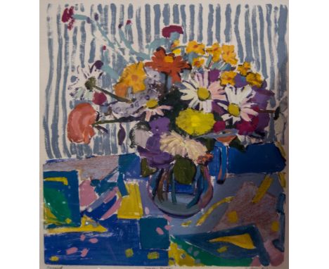 After Gillian Ross, Garden flowers, mono print, colour, pencil-signed and titled, 46 x 43cms.