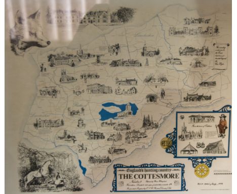 Four hunting prints, a meet with vintage cars, three prints in one frame, "A Pytchley Wednesday", modern print, "The Cottesmo