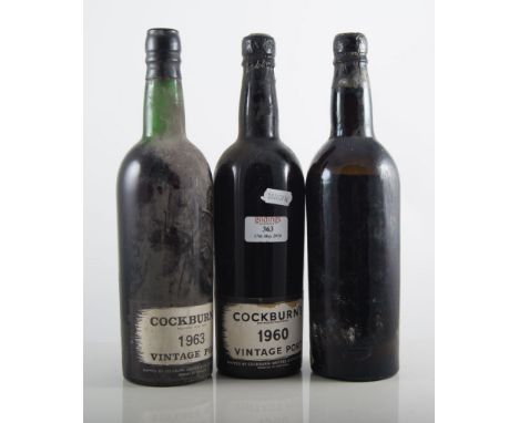 Cockburns Vintage Port 1960, one bottle, Cockburns Vintage Port 1963, one bottle, Port, unidentified bottle, no label, three 