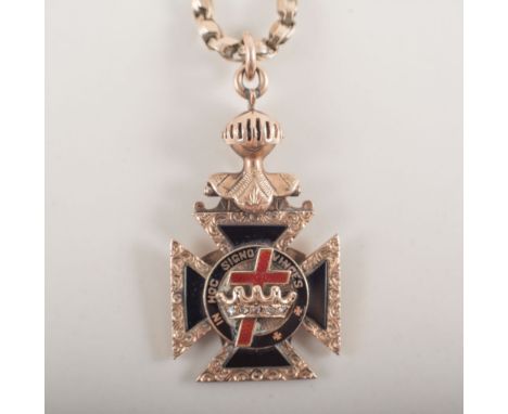 Masonic interest:  Knights Templar Maltese cross, 30mm x 25mm, decorated in red, white and black enamel with diamond points (