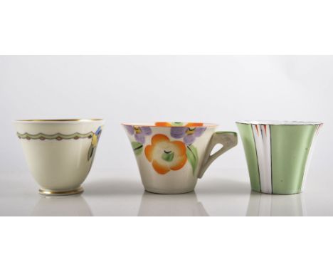 Paragon bone china Art Deco style trio, decorated with flowers and a Myott trio, Standard China trio and other bone china tri