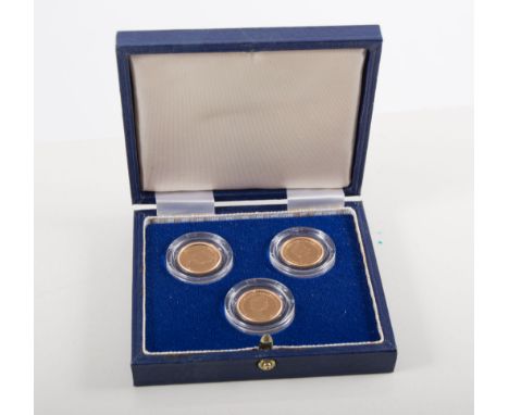 Proof half sovereign cased set of three Queen Elizabeth II 1982, with certificate, Silver Coronation Commemorative Stamp, 73g