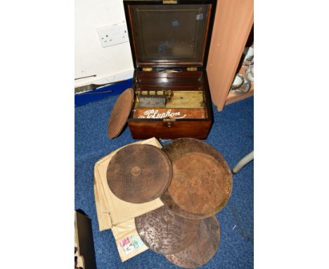 A LATE 19TH CENTURY AND LATER WALNUT CASED POLYPHON, plain square case, the interior has been adapted, the comb has one broke