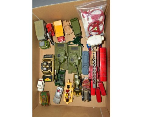 A QUANTITY OF UNBOXED AND ASSORTED PLAYWORN DIECAST VEHICLES, to include Dinky Toys Ed Straker's Car from U.F.O., No.352 in g