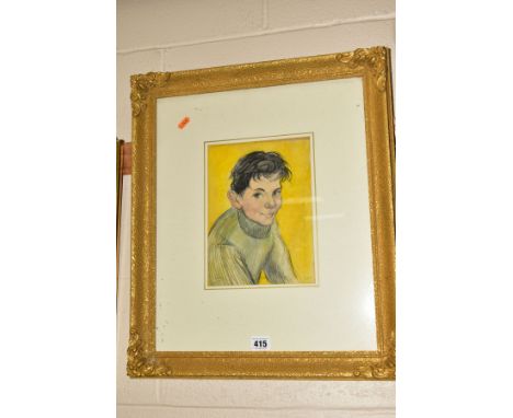 AN ILLUSTRATIVE STYLE PORTRAIT OF A MALE FIGURE WEARING A ROLL NECK JUMPER, signed I'Anson, watercolour on paper, mounted, fr