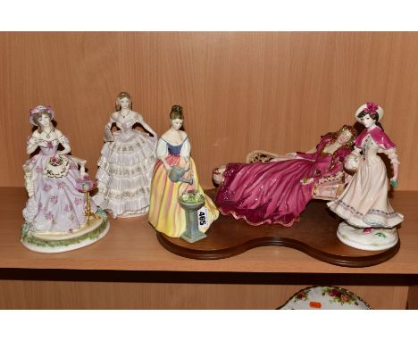 THREE ROYAL WORCESTER LADY FIGURES AND TWO OTHERS, comprising Royal Doulton 'Alexandra' HN3286, Franklin Mint 'Sleeping Beaut