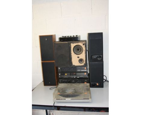 A COLLECTION OF COMPONENT HI FI EQUIPMENT including a Pioneer PL-320 turntable insilver, a Technics SU-V55A Integrated Amplif