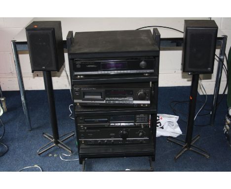 A MOSTLY TECHNICS COMPONENT HI FI SYSTEM, including a SU-V320 amplifier, a SL-PG200A CD player (doesn't read CD), a RS-BX404 