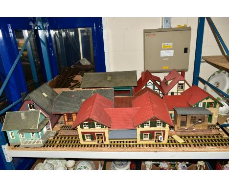 A QUANTITY OF ASSORTED G SCALE LINESIDE BUILDINGS AND TRACK, assorted Continental outline buildings by Peko, Pola and others 