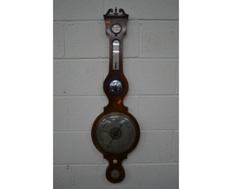 A 19TH CENTURY MAHOGANY AND INLAID MERCURY WHEEL BAROMETER, signed G Taroni, Leek, height 108cm, together with a late 20th Ce