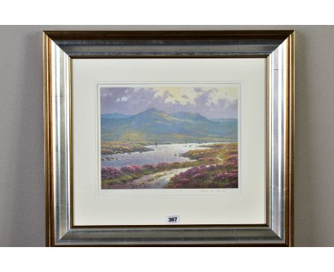 JAMES D.PRESTON (BRITISH CONTEMPORARY), a limited edition print of an angler fishing a Scottish river, signed to lower margin