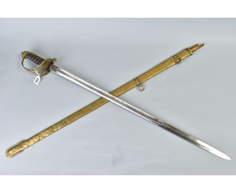 MILITARY SWORD, VICTORIAN OFFICERS SWORD, the ornate grip has the 'VR' cypher with a leather and wired grip some of which is 