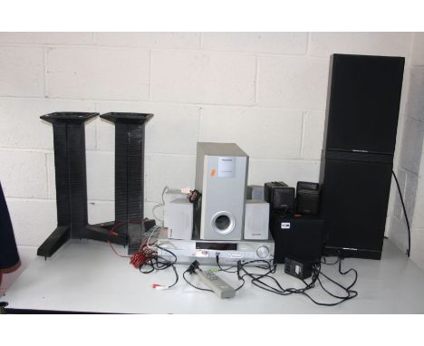 A PANASONIC SA-HT75 HOME THEATRE SYSTEM with remote, Sub and 5 satellite system (PAT pass and powers up) a pair or Mordaunt S