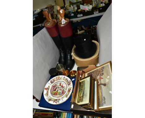 HUNTING INTEREST:- a pair of leather riding boots with burgundy leather trim, branded Regent, approximate size 10/11, three g