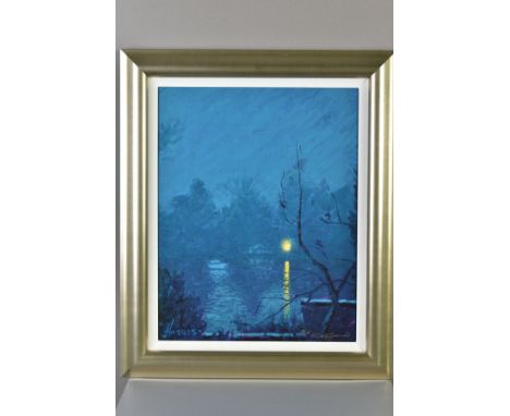 ROLF HARRIS (AUSTRALIAN 1930) 'DOWNRIVER', a limited edition print of a moonlit river 59/125, signed bottom right, with certi
