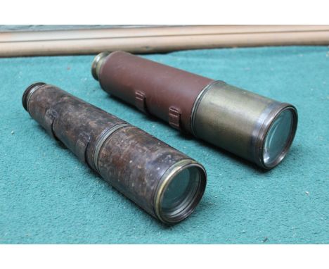 A three draw brass telescope marked Ross London 1907, TEL SIG (Mark II) No.799 with crows foot over I, with a five draw examp