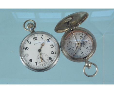 A G.S./T.P. pocket watch by Helveta with a military marked pocket compass