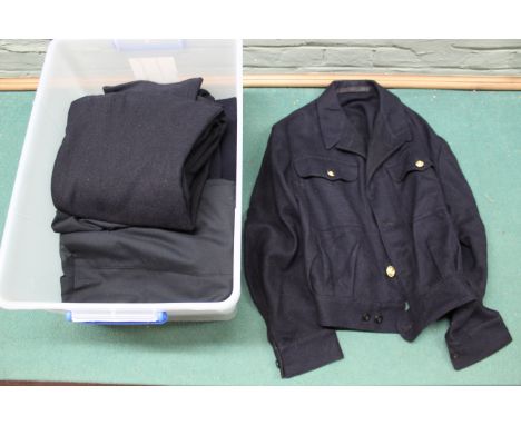 Four items of Naval uniform including a blue serge working dress blouse Officers size 9, dated 1944