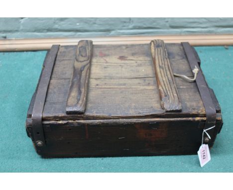 A wooden .303 ammunition crate containing cartons of fired .303 cases (various head stamps including H.X.O. being re-loadable