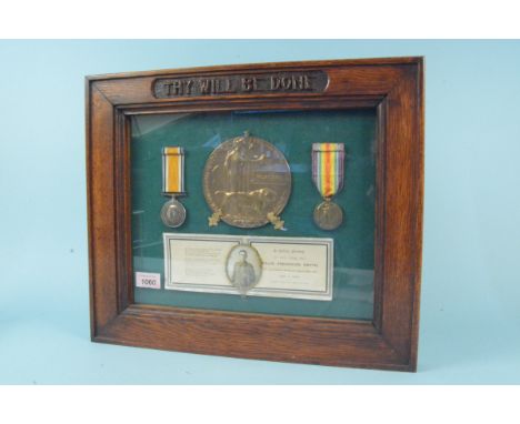A WWI pair to Pte William Smith Suffolk Regiment, K in A 18-8-1916, with death plaque, photograph and in loving memory card, 