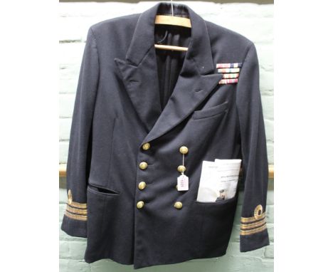 A Naval jacket with ribbons, named to Oliver Lascelles D.S.C. R.N. with print out of his ranks etc