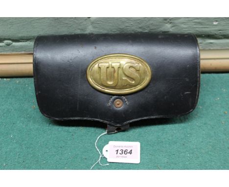 Twenty bespoke reusable brass cases for a .54 cal Burnside carbine, housed within leather ammunition pouch with brass U.S. to