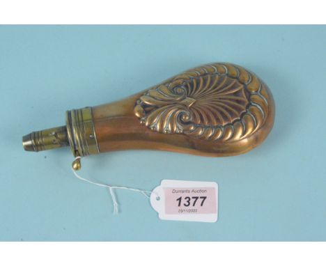 A good vintage copper powder flask, top marked Patent (spring as found)