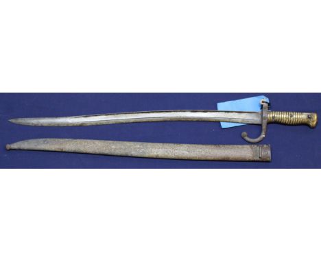 A French model 1866 sabre bayonet with brass hilt and scabbard