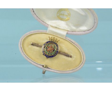 A 15ct gold and enamel sweetheart brooch to the 'Duke of Lancasters Own', within original case